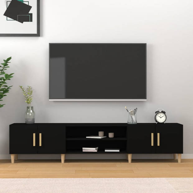 The Living Store TV-meubel Trendy - Houten poten - Voldoende opbergruimte - Display functie - Zwart - 180x31.5x40cm