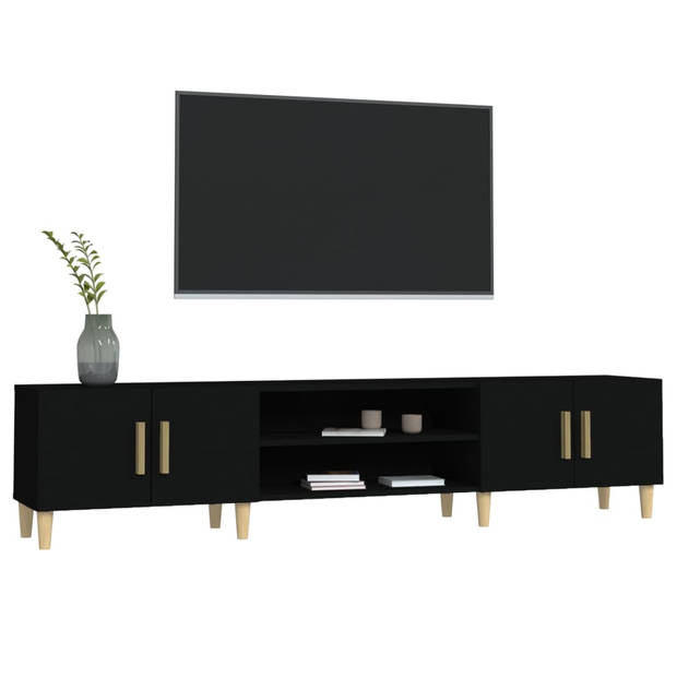 The Living Store TV-meubel Trendy - Houten poten - Voldoende opbergruimte - Display functie - Zwart - 180x31.5x40cm