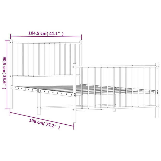 vidaXL Bedframe met hoofd- en voeteneinde metaal zwart 100x190 cm