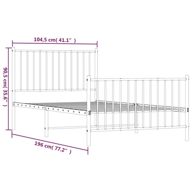 vidaXL Bedframe met hoofd- en voeteneinde metaal zwart 100x190 cm