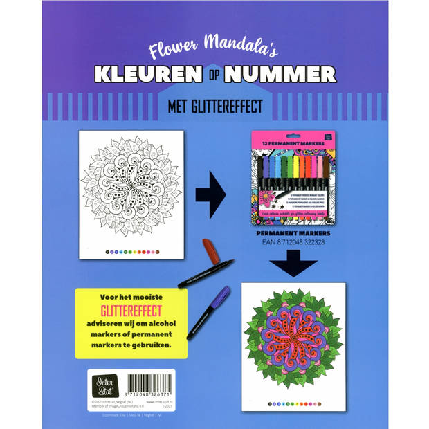 Kleuren op nummer - Flower Mandala's - Inclusief 12 Permanent Markers