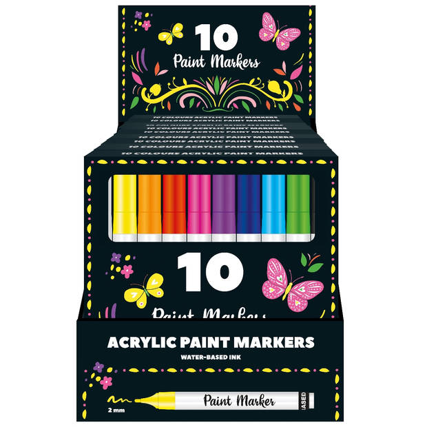 Set Van 10 Permanent Acryl Verfstiften Paint Markers - Punt 2 mm