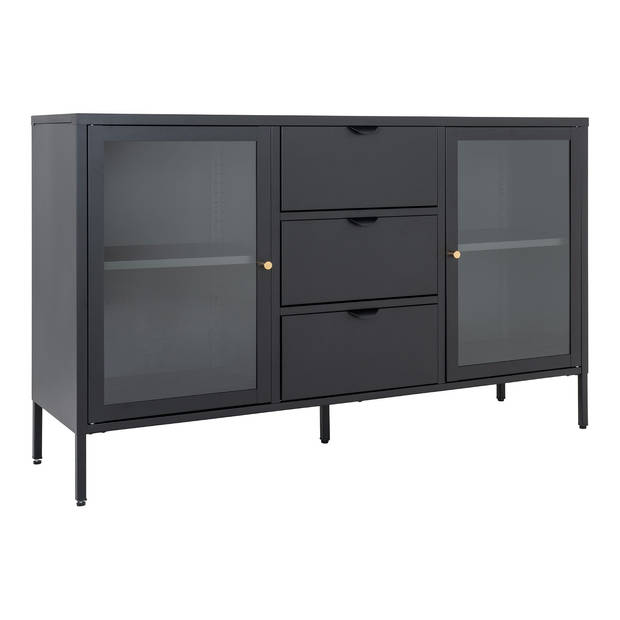 Dalby dressoir 2 glazen deuren, 3 laden zwart.