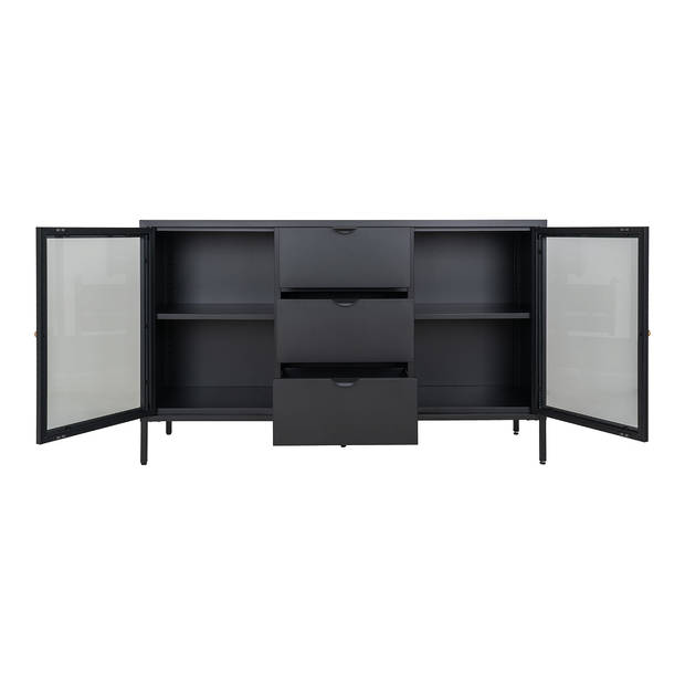 Dalby dressoir 2 glazen deuren, 3 laden zwart.