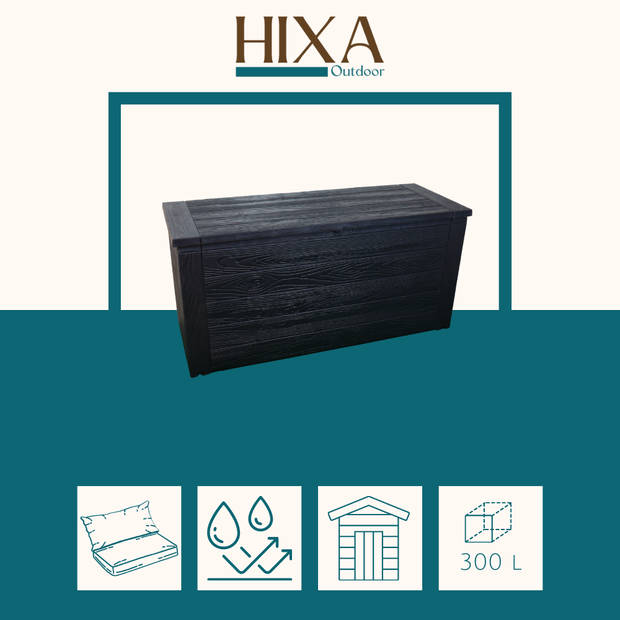 HIXA Opbergbox Tuin - Tuinkussenbox - Met deksel - Waterdicht - 300L - 120x45x57 cm - Tuinbox - Zwart