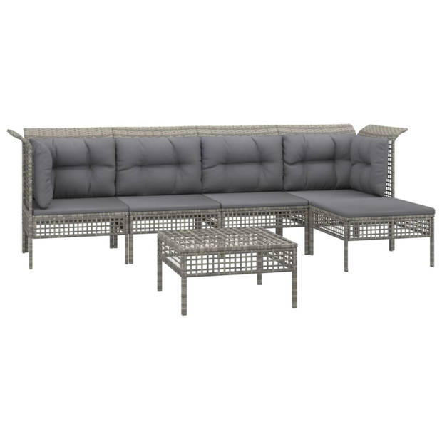 vidaXL 6-delige Loungeset met kussens poly rattan grijs