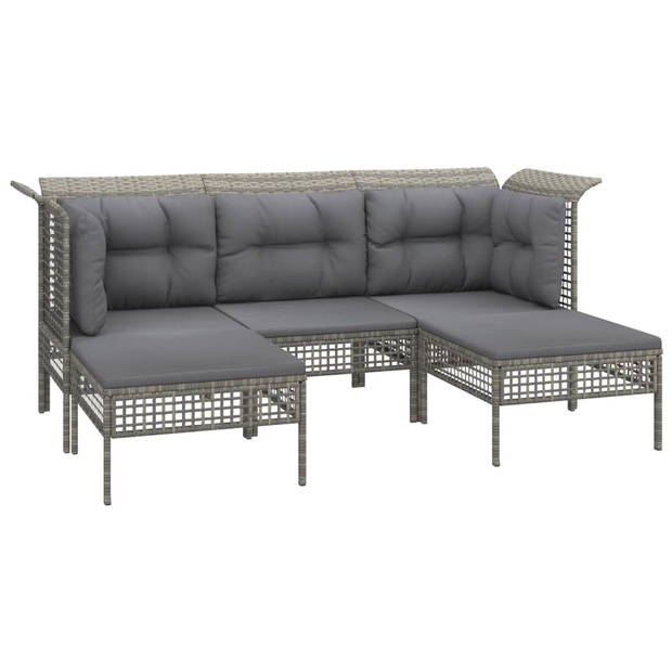 vidaXL 6-delige Loungeset met kussens poly rattan grijs