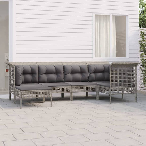 vidaXL 6-delige Loungeset met kussens poly rattan grijs