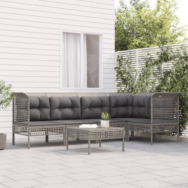 vidaXL 6-delige Loungeset met kussens poly rattan grijs