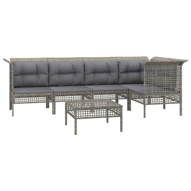 vidaXL 6-delige Loungeset met kussens poly rattan grijs