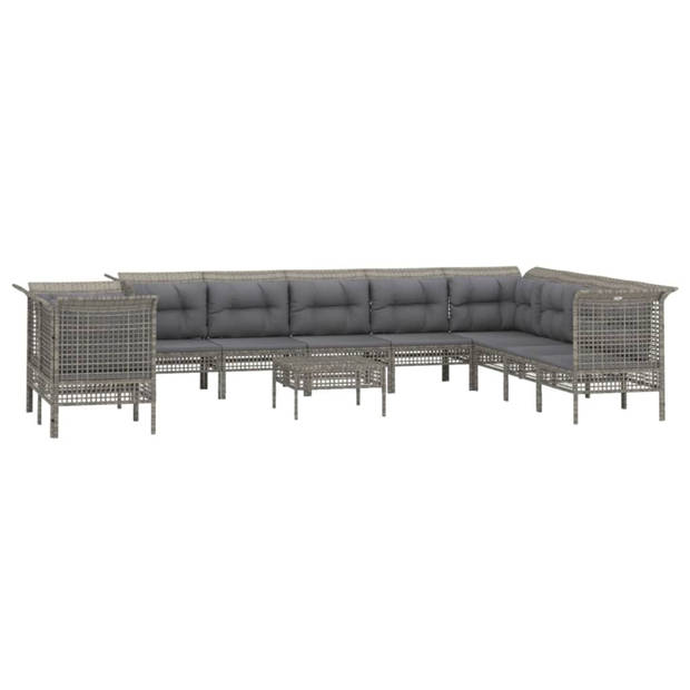 vidaXL 11-delige Loungeset met kussens poly rattan grijs