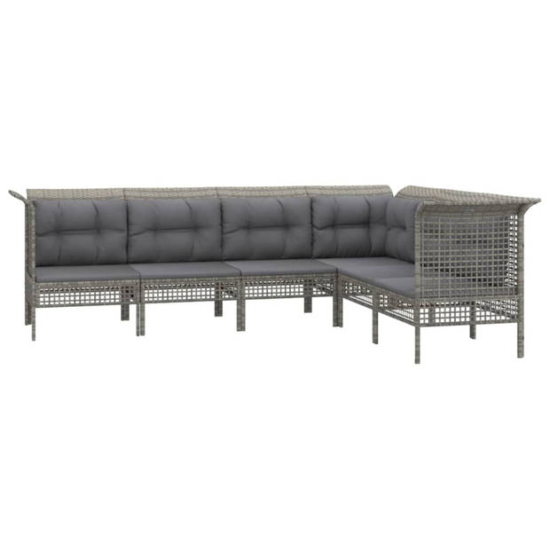 vidaXL 6-delige Loungeset met kussens poly rattan grijs