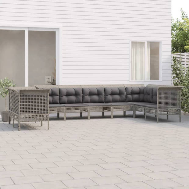 vidaXL 9-delige Loungeset met kussens poly rattan grijs