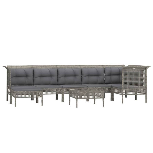 vidaXL 8-delige Loungeset met kussens poly rattan grijs