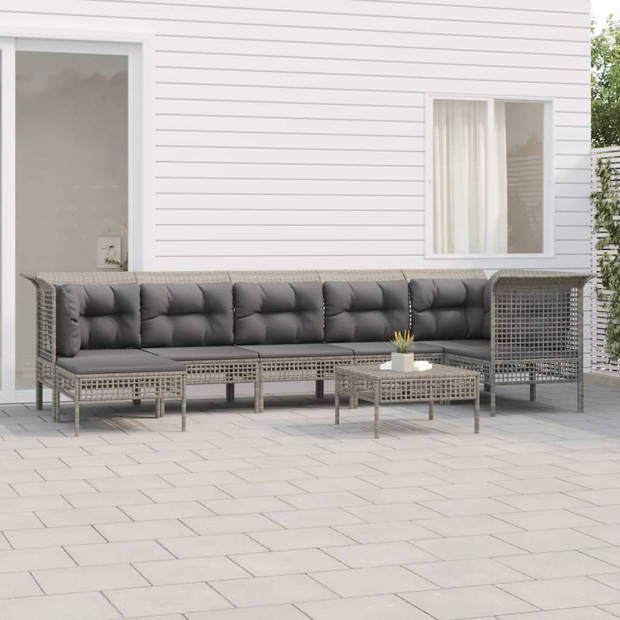 vidaXL 8-delige Loungeset met kussens poly rattan grijs