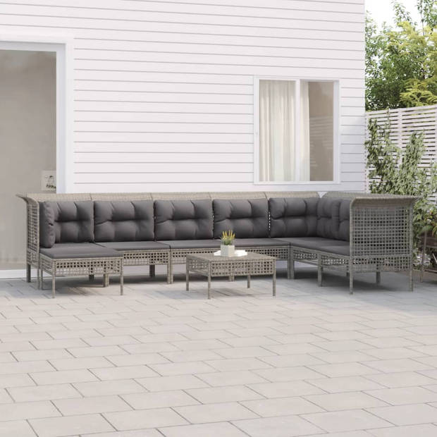 vidaXL 9-delige Loungeset met kussens poly rattan grijs