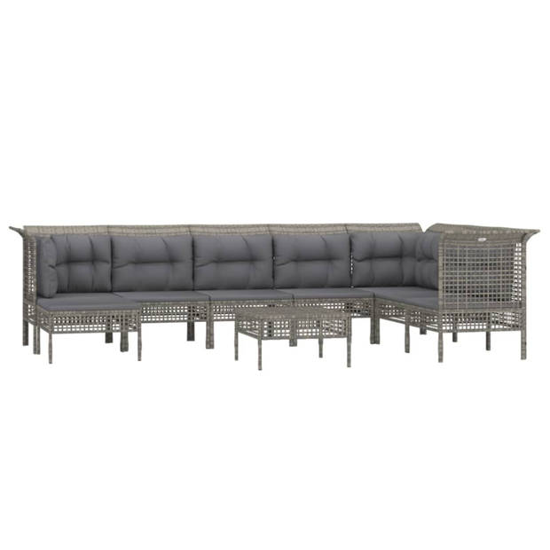 vidaXL 9-delige Loungeset met kussens poly rattan grijs