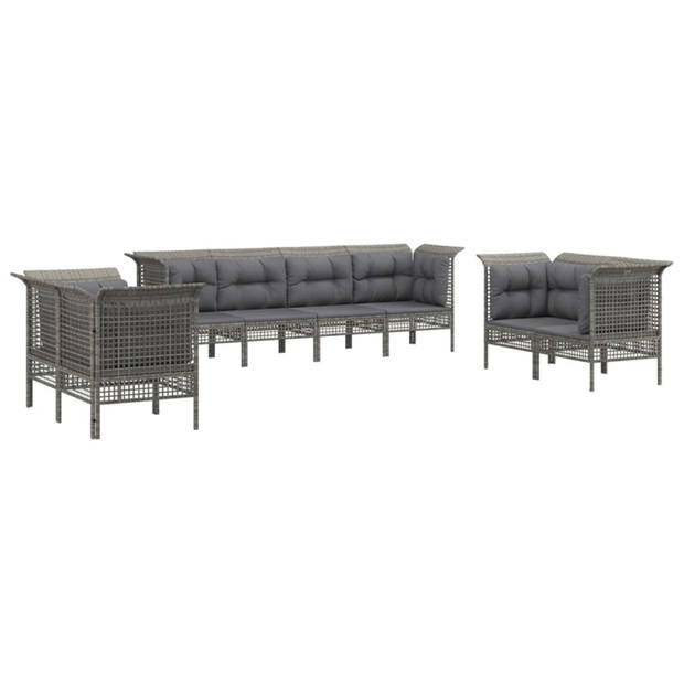 vidaXL 8-delige Loungeset met kussens poly rattan grijs