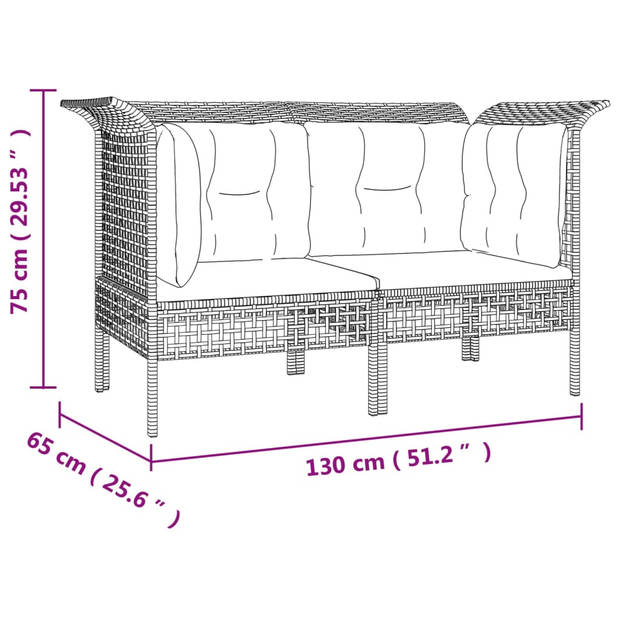 The Living Store Loungeset Tuinmeubel Poly Rattan - Grijs - Modulair Design
