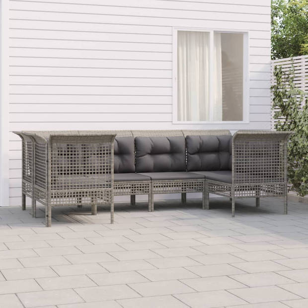 vidaXL 6-delige Loungeset met kussens poly rattan grijs