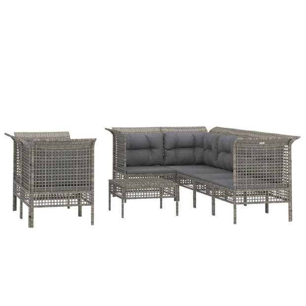 vidaXL 8-delige Loungeset met kussens poly rattan grijs