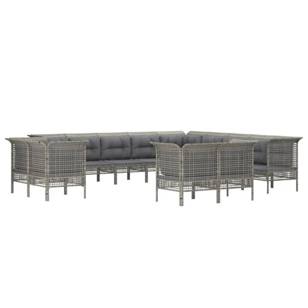 vidaXL 13-delige Loungeset met kussens poly rattan grijs