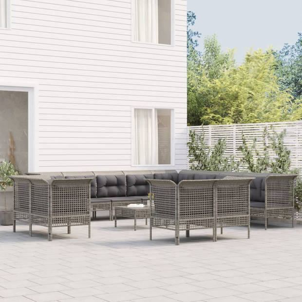 vidaXL 13-delige Loungeset met kussens poly rattan grijs