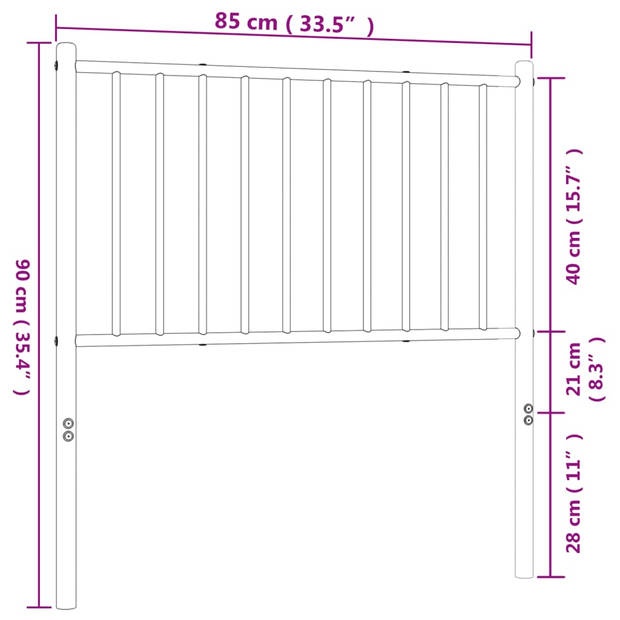 vidaXL Hoofdbord metaal zwart 80 cm