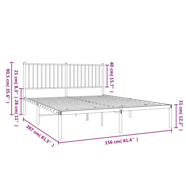 vidaXL Bedframe met hoofdbord metaal wit 150x200 cm