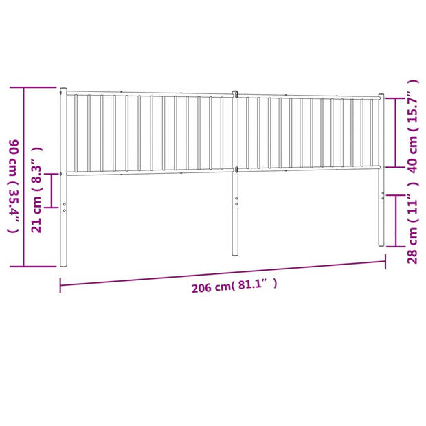 vidaXL Hoofdbord metaal zwart 200 cm