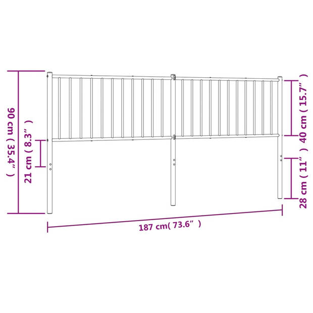 vidaXL Hoofdbord 180 cm metaal zwart