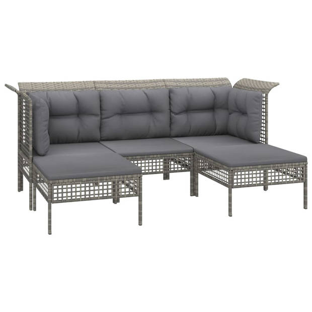 vidaXL 9-delige Loungeset met kussens poly rattan grijs