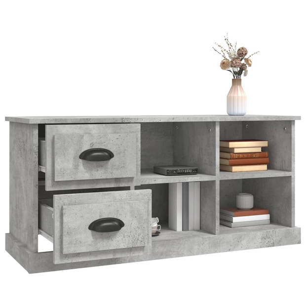 The Living Store TV-meubel Betongrijs - 102 x 35.5 x 47.5 cm - met Lades - Open Vakken