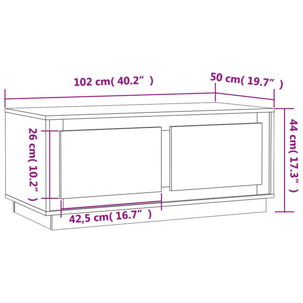 vidaXL Salontafel 102x50x44 cm bewerkt hout wit