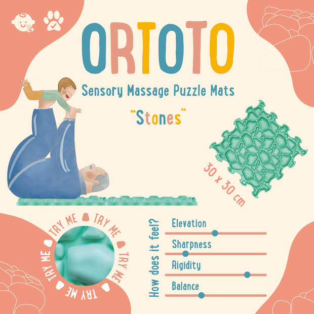 Ortoto Sensory Massage Puzzle Mat Stones Mint