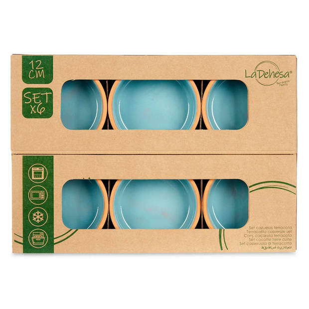 Set 6x tapas/creme brulee serveer schaaltjes terracotta/blauw 12x4 cm - Snack en tapasschalen