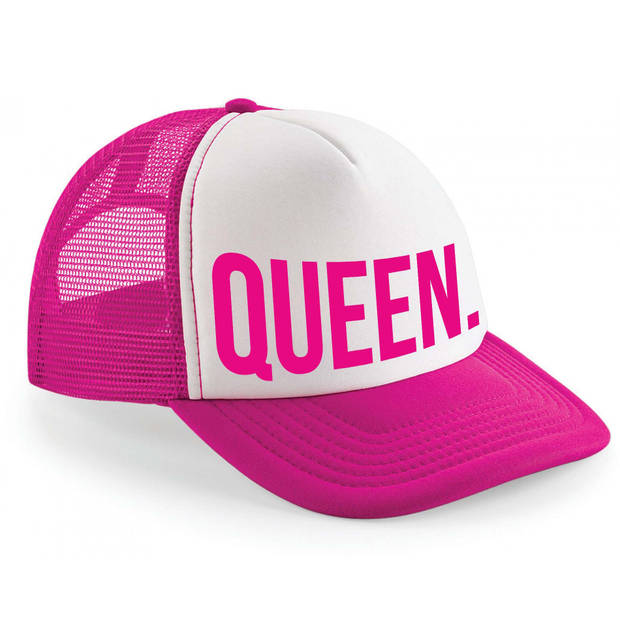 Bellatio Decorations snapback/cap voor dames - Queen - roze/wit - feest pet - koningsdag - koningin - Verkleedhoofddekse