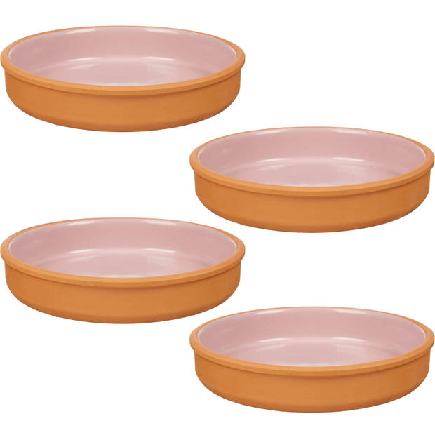 4x stuks tapas/hapjes serveren/oven schaal terracotta/roze 23 x 4 cm - Snack en tapasschalen