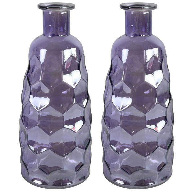 Countryfield Art Deco vaas - 2x - paars transparant - glas - D12 x H30 cm - Vazen