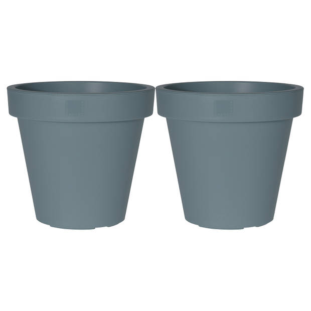 Pro Garden Plantenpot/bloempot - 2x - Tuin buiten - kunststof - blauw - D20 cm - Plantenpotten