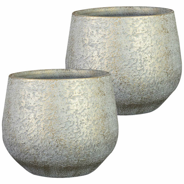 2x stuks plantenpot/bloempot keramiek metallic zilvergrijs/gold finish - D27/H25 cm - Plantenpotten