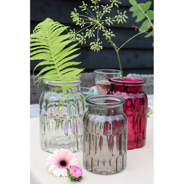 Bellatio Design Bloemenvaas - 2x - fuchsia roze - glas - D12 x H18 cm - Vazen