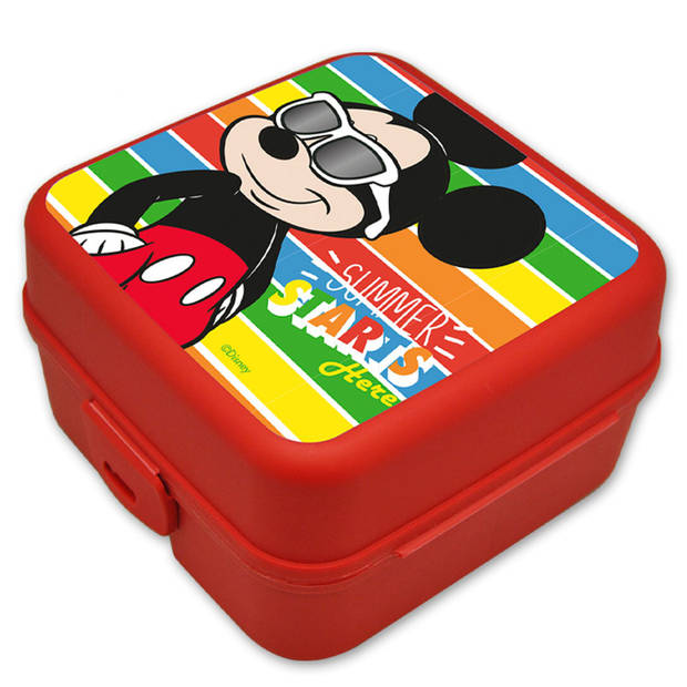Disney Mickey Mouse broodtrommel/lunchbox voor kinderen - rood - kunststof - 14 x 8 cm - Lunchboxen