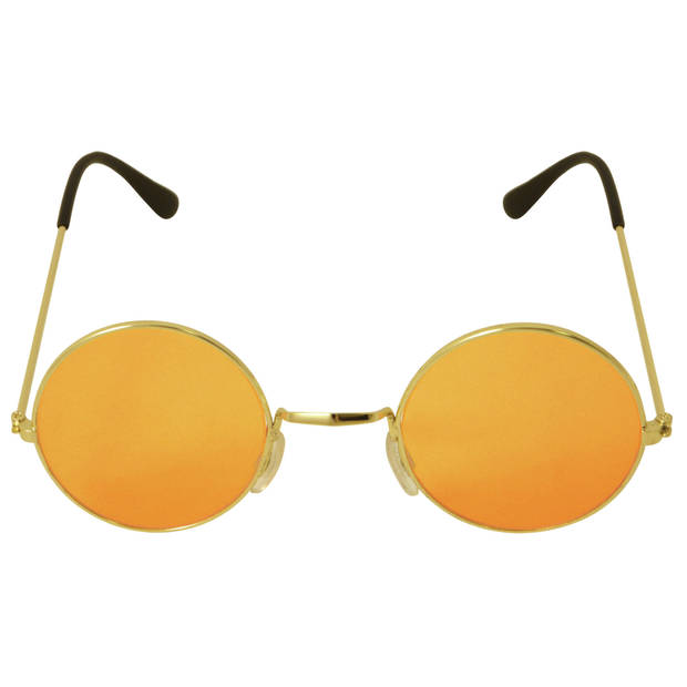 Oranje hippie flower power set van 2 zonnebrillen met ronde glazen - Verkleedbrillen