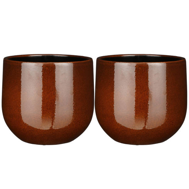 2x stuks plantenpot/bloempot bruin speels licht gevlekt patroon - D25/H20 cm - Plantenpotten