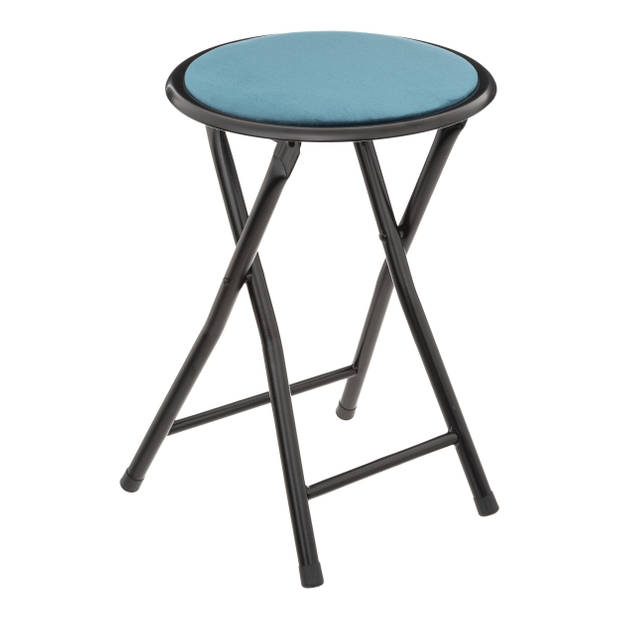 5Five Bijzet krukje/stoel - 2x - Opvouwbaar - blauw fluweel - 29 x 45 cm - Bijzettafels