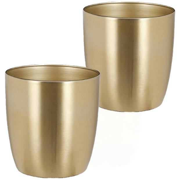 2x stuks plantenpot/bloempot van metaal in het goud D24 en H23 cm - Plantenpotten