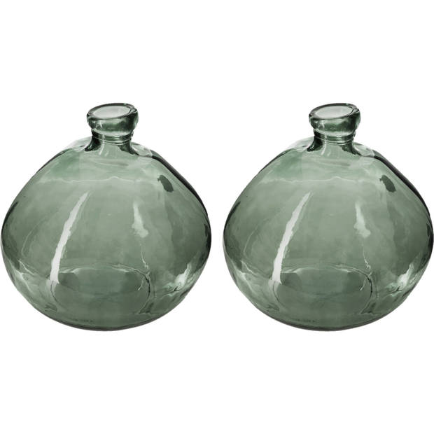 Atmosphera bloemenvaas - 2x - Organische bol fles vorm - groen transparant - glas - H22 x D21 cm - Vazen