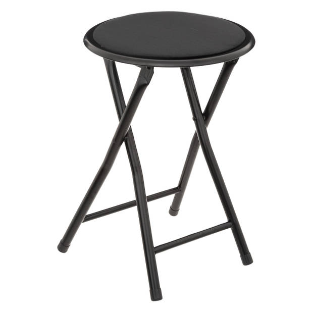 5Five Bijzet krukje/stoel - 2x - Opvouwbaar - zwart fluweel - 29 x 45 cm - Bijzettafels