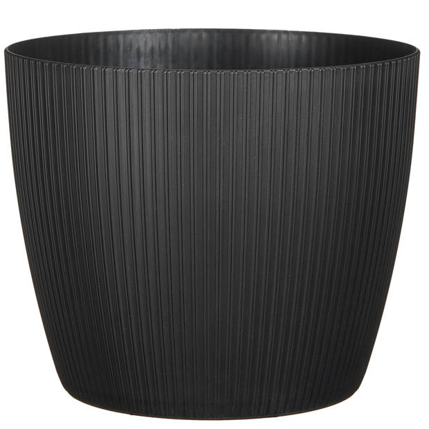 Mica Decorations Plantenpot - kunststof - zwart/ribbels- D30/H25 cm - Plantenpotten
